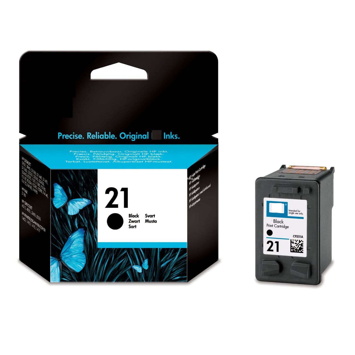 HP No.21 Black Inkjet Cartridge; Up To 200 Pages @ 5%