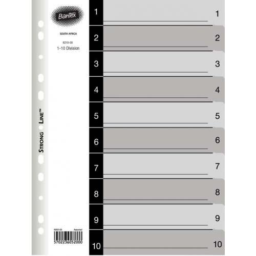 Bantex A4 10 Div 1-10 Index Grey | File Dividers and Indices - PVC