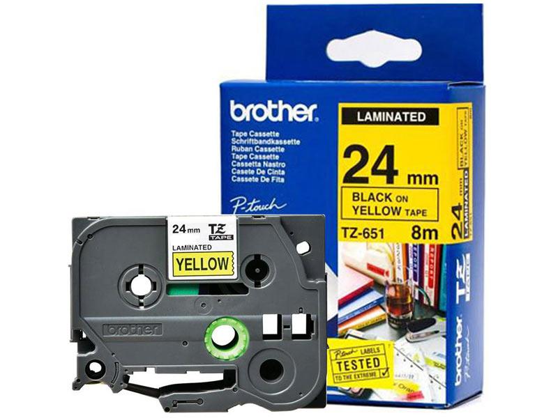 Brother TZ651 24mmx8m Black On Yellow Tape | Brother Tape