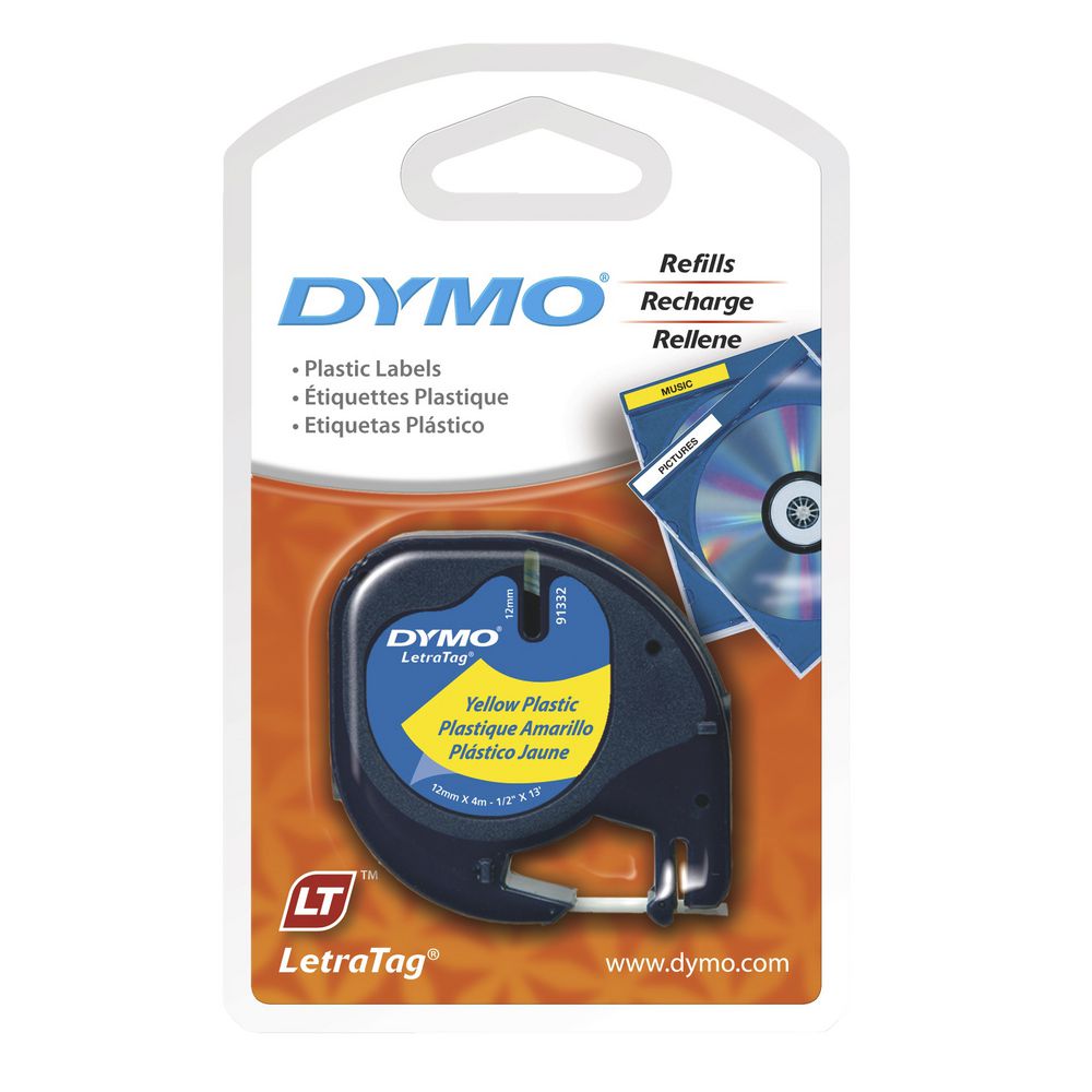 DYMO L/TAG TAPE PLASTIC 12X4 BLACK/YELLOW | Dymo Tape