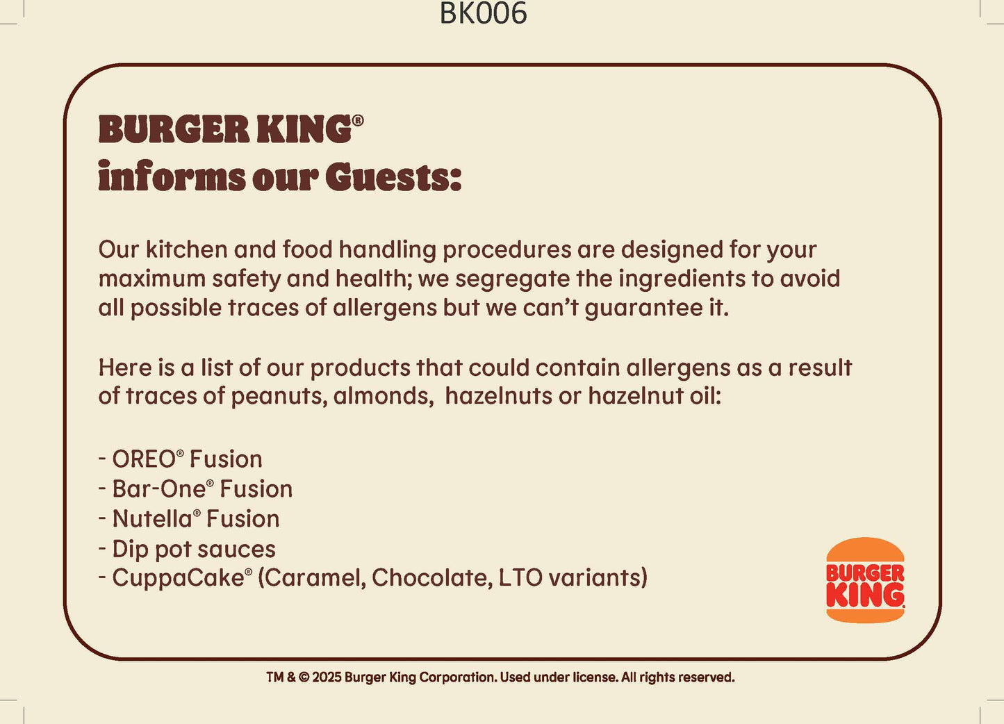 Allergen A4 Front of House - 1 Label per sheet | Labels