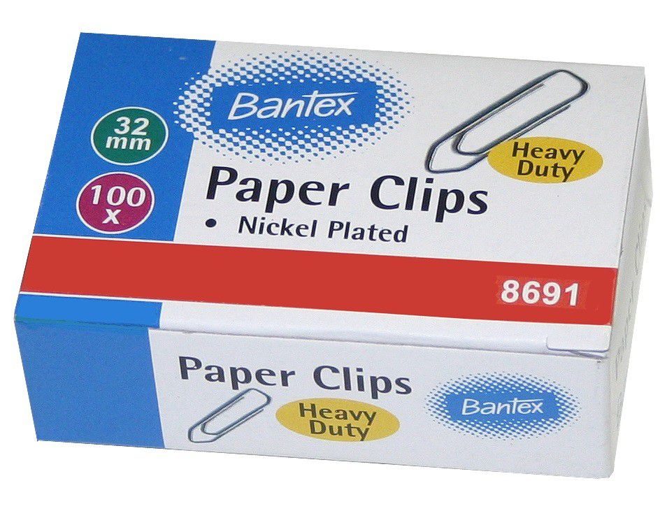 Bantex 32mm Paper Clips Nickel | Clips - Paper and Gem