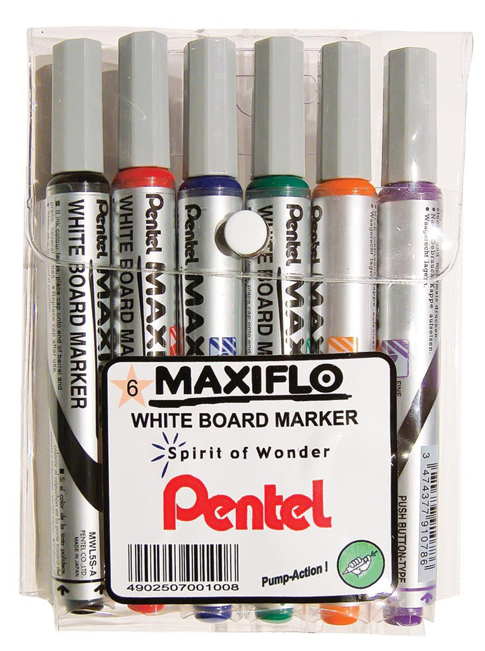 Pentel MWL5 Maxiflo Whiteboard Set 6 | Whiteboard Pens