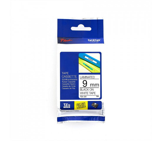 Brother TZ221 9mmx8m Black On White Tape | Brother Tape