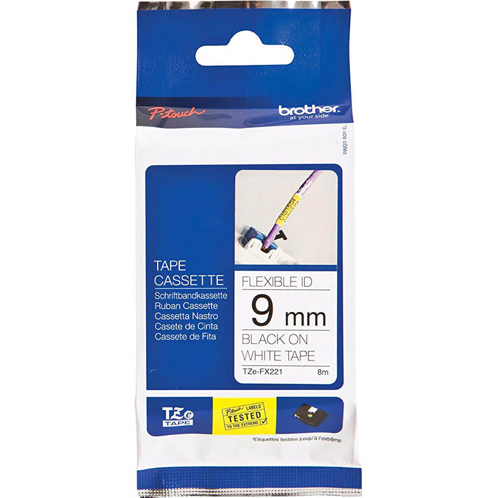 Brother TZe-FX221 Black on White Flexible 9MMx8 | Brother Tape