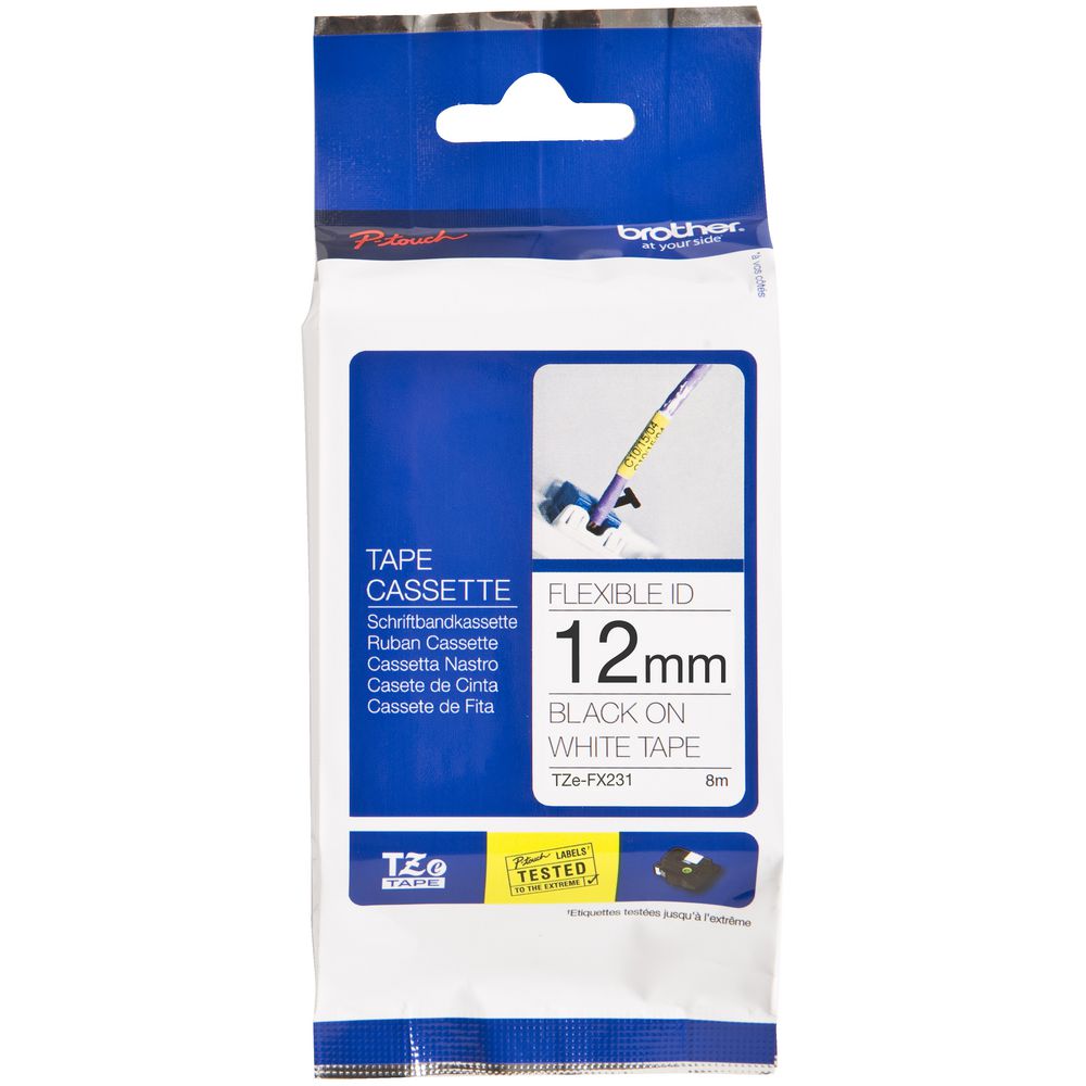 Brother Flexible TZE-FX231 12mm Black On White Tape