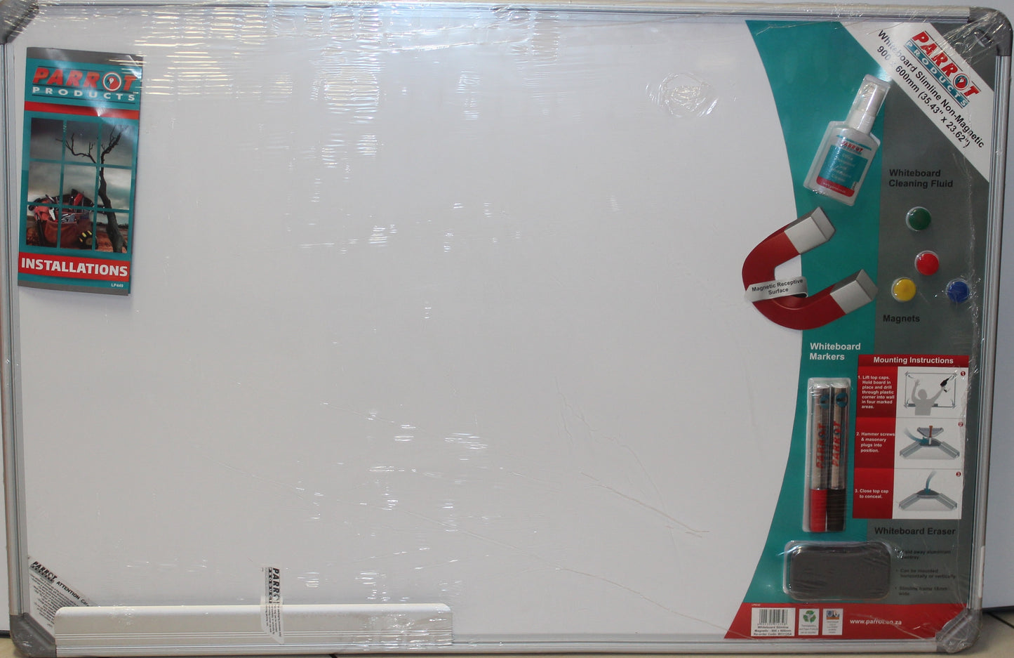 Parrot Whiteboard Slimline Magnetic 900mmx600mm Retail