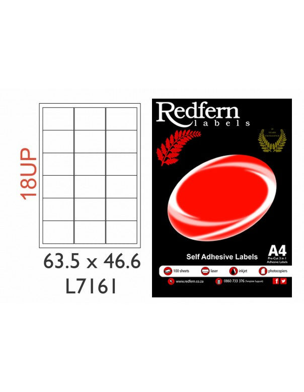 Redfern Laser Label 18UP (63.5mmx46.6mm) 7161