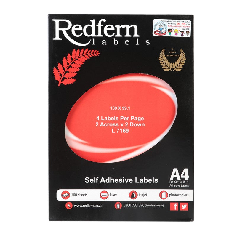Redfern Laser 4UP Label (139mmx99.1mm) 7169 | Inkjet and Laser Labels
