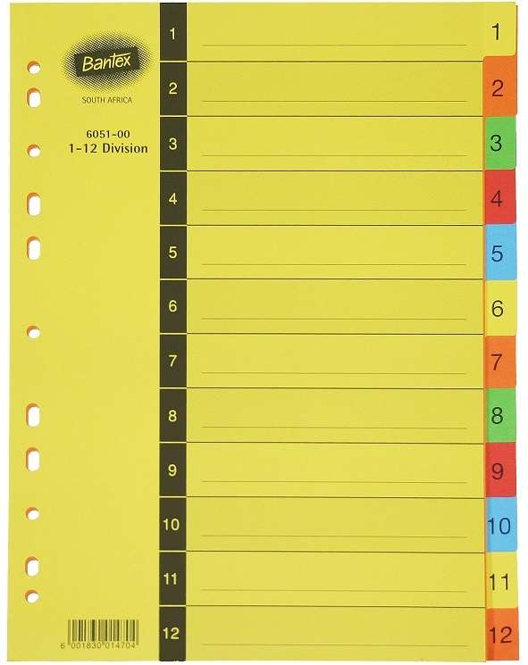 Bantex 1-12 Board Index 5 Colour