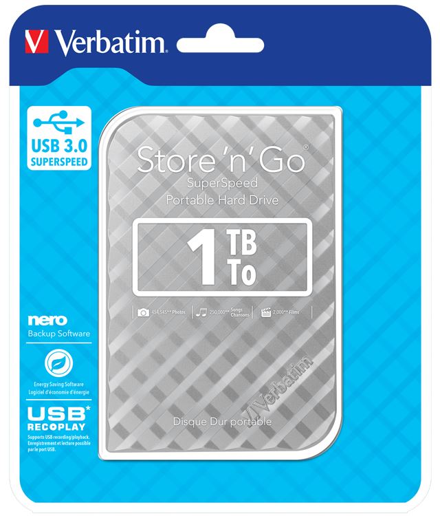 Verbatim 2.5 USB 1TB Hard Drive Silver Generation 2