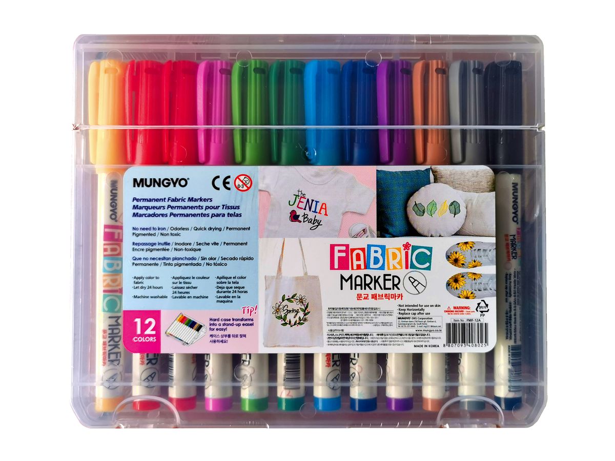 MUNGYO FABRIC MARKERS STANDARD COLOURS FINE 12'S