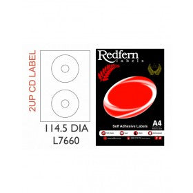 Redfern Laser Label 2UP CD (114.5 DIA) 7660