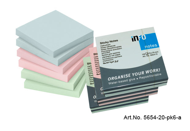 Info Notes 75mmx75mm Pastel 6 Per Pack