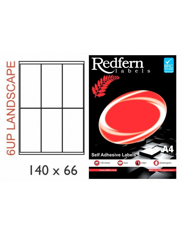Redfern Laser Label 6UP Landscape (140mmx66mm) | Inkjet and Laser Labels