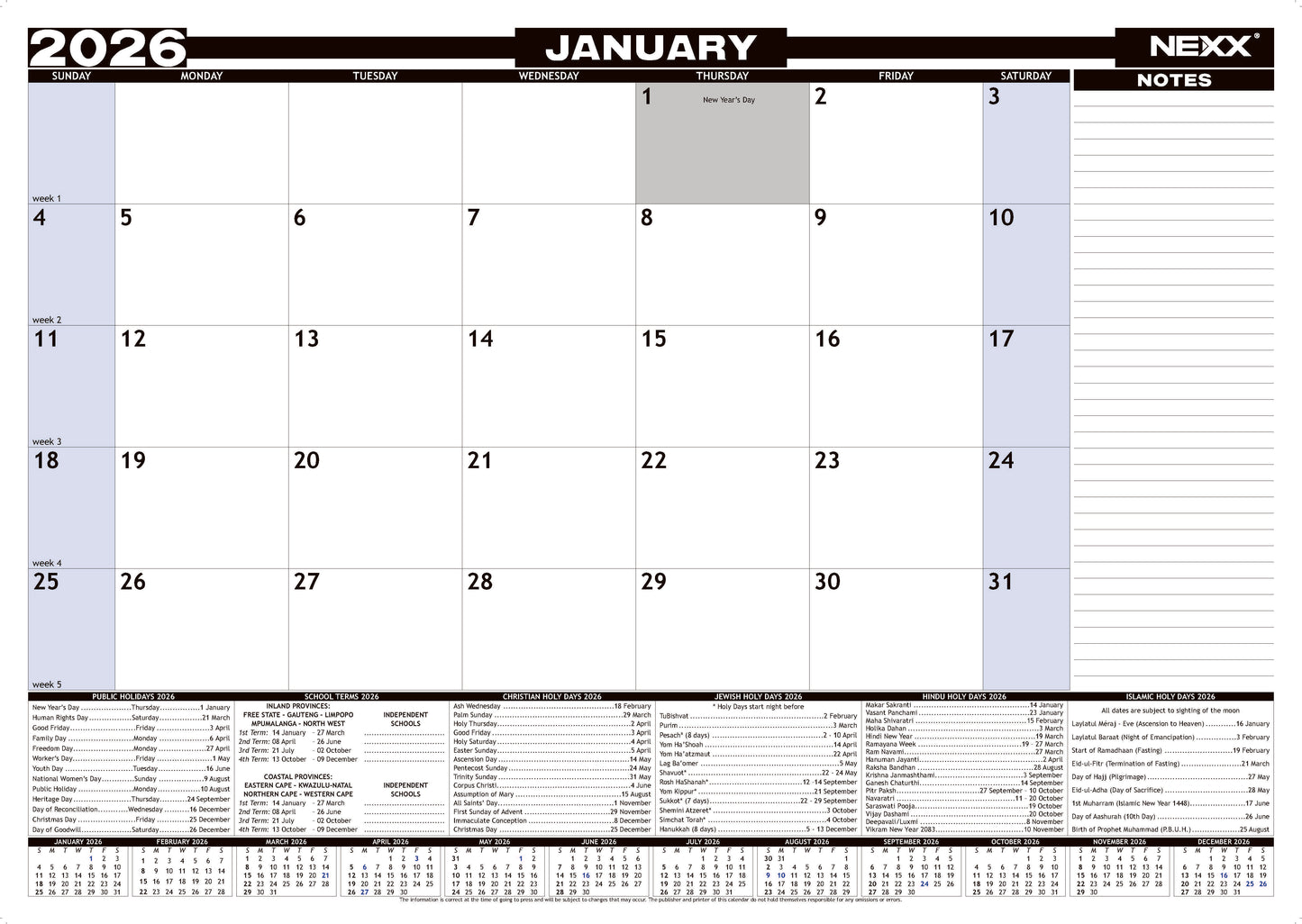 DIARY DESK CALENDAR PAD A2 2026 | Desk and Wall Calendars
