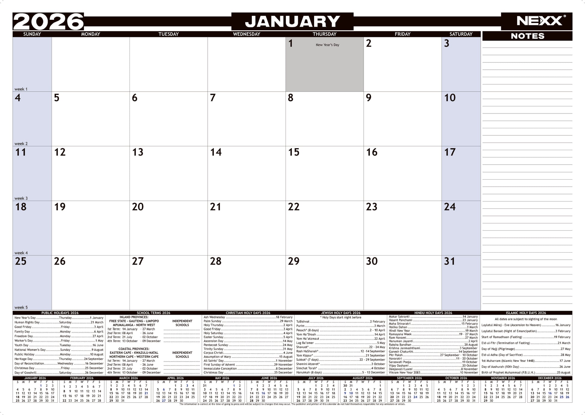 DIARY DESK CALENDAR PAD A2 2026 | Desk and Wall Calendars