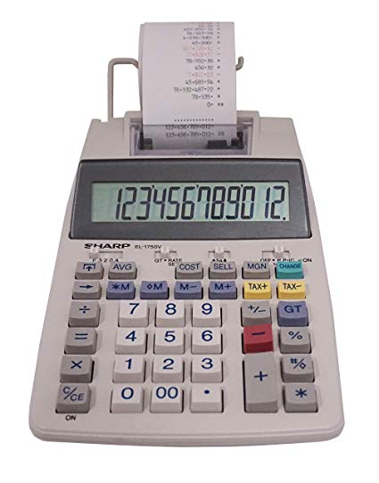 Sharp EL-1750V 12 Digit Compact Desktop 2-Color Printing Calculator | Print Calculators