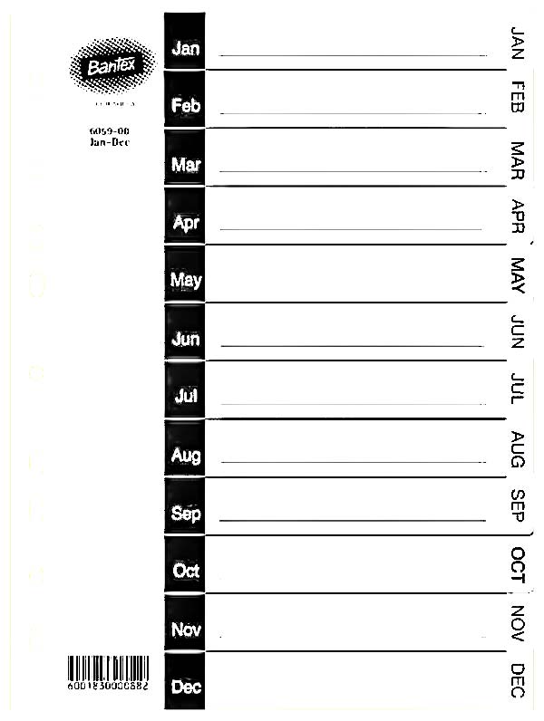 Bantex Jan-Dec Board White | File Dividers and Indices - Board