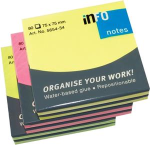 Info Notes 75mmx75mm Bright 6 Per Pack