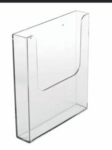 Wall fixing brochure holder in 2mm clear Perspex A4 portrait