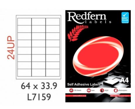 Redfern Laser Label 24UP (64mmx33.9mm) 7159 | Inkjet and Laser Labels