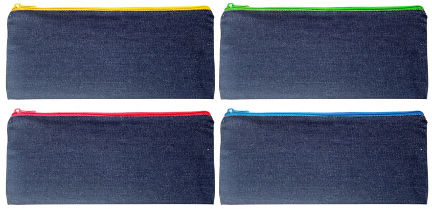 Butterfly Pencil Case Tartan/Denim 33cm x 14cm | Econo Denim Pencil Case 33cm