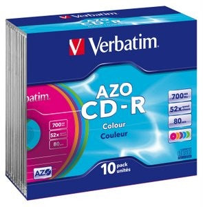 Verbatim CD-R 52x Speed 700mb Slim Case Colours 10pack