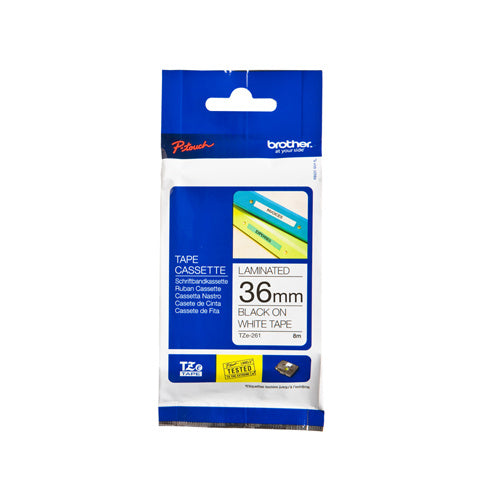 Brother TZ261 36mmx8m Black On White Tape | Brother Tape