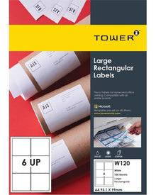 Tower Laser Label White 6UP 93.1x99 100'S | Inkjet and Laser Labels