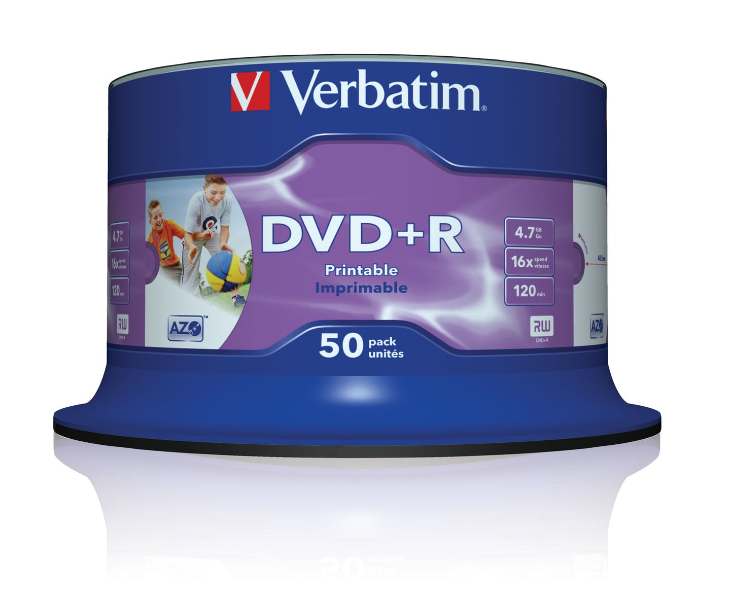 Verbatim DVD+R 4.7GB 16x Speed Wide Ink Printable 50 Spindle
