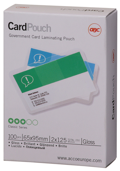 Goverment Card pouch 65X95mm 250mic | Laminating Pouches
