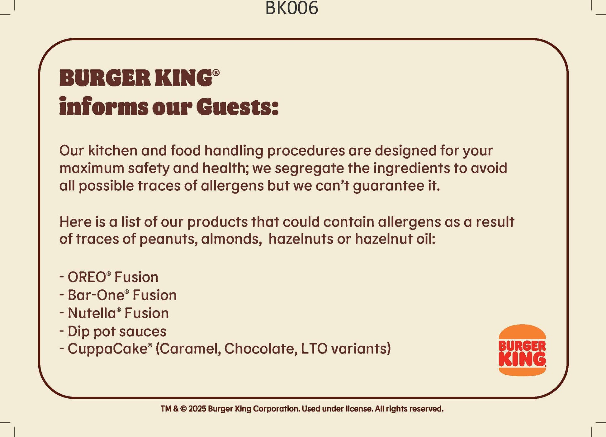 Allergen A4 Front of House - 1 Label per sheet | Labels