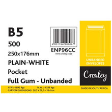 Croxley 250X176mm B5 Pocket Full Gum Unbanded White Envelopes | C5 Envelopes