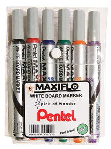 Pentel MWL5 Maxiflo Whiteboard Set 6 | Whiteboard Pens