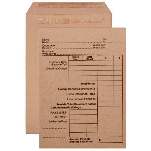 152x102 PRINTED WAGE ENVIROBROWN SIMPLISTIK (500) | Wage Envelopes
