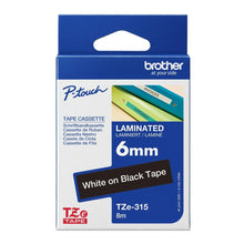 LABELLING TAPE LAM 6MMx8 WHITE ON BLACK | Brother Tape