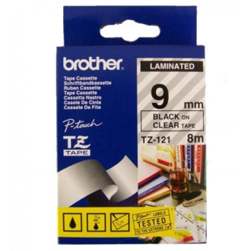 Brother TZ121 9mmx8m Black On Clear Tape | Brother Tape
