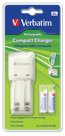 Verbatim 2 Cell Compact Battery Charger For AA and AAA Rechargable Batteries | Batteries-Rechargeable