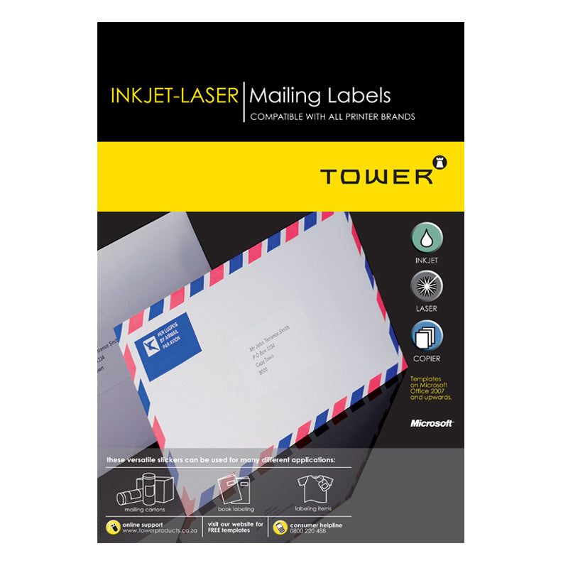 Tower Laser Label 35mmx70mm 24up Yel 100