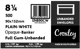 Croxley White Gummed Unbanded (White Wove) | 8 1qtr Envelopes