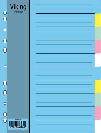 Viking 10 Division Pastel | File Dividers and Indices - Board