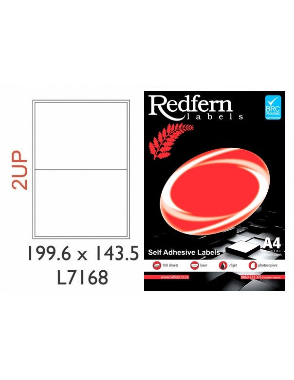 Redfern Laser Label 2UP (199.6mmx143.5mm) 7168 | Inkjet and Laser Labels