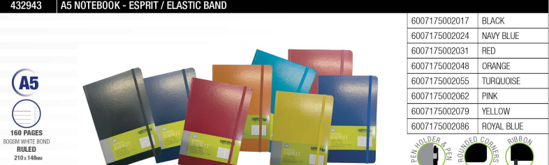 A5 Notebook Esprit With Elastic Band Assorted 160 Page | Notebooks
