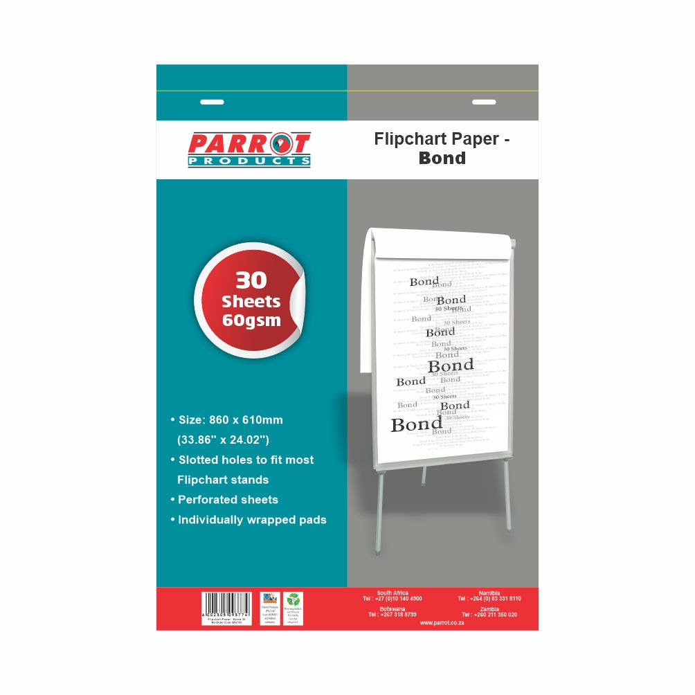 PARROT FLIPCHART PAPER BOND 30 SHEETS 860*610MM | Flip Chart Pads